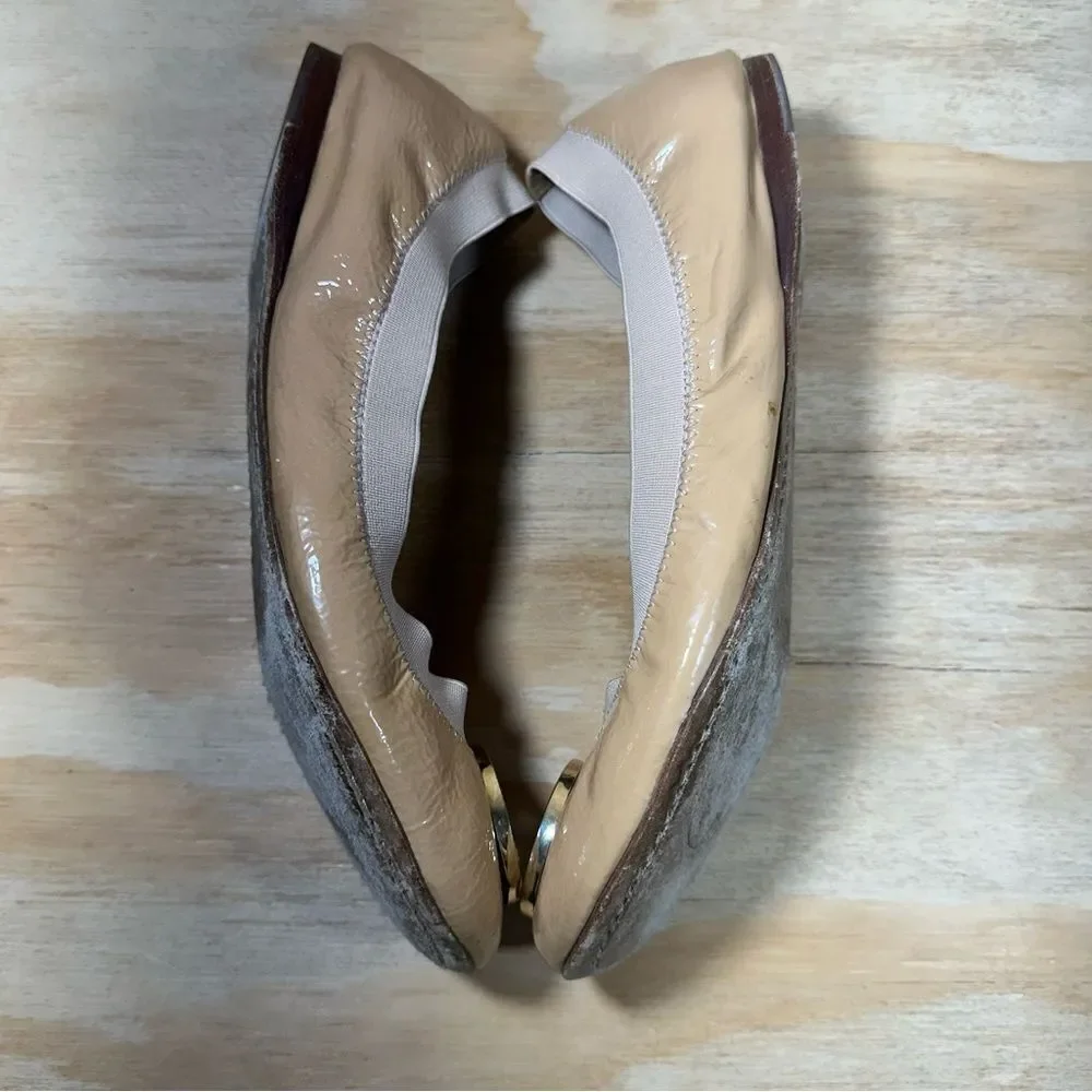 Tory Burch Tan Leather Flats with Signature Medallion
